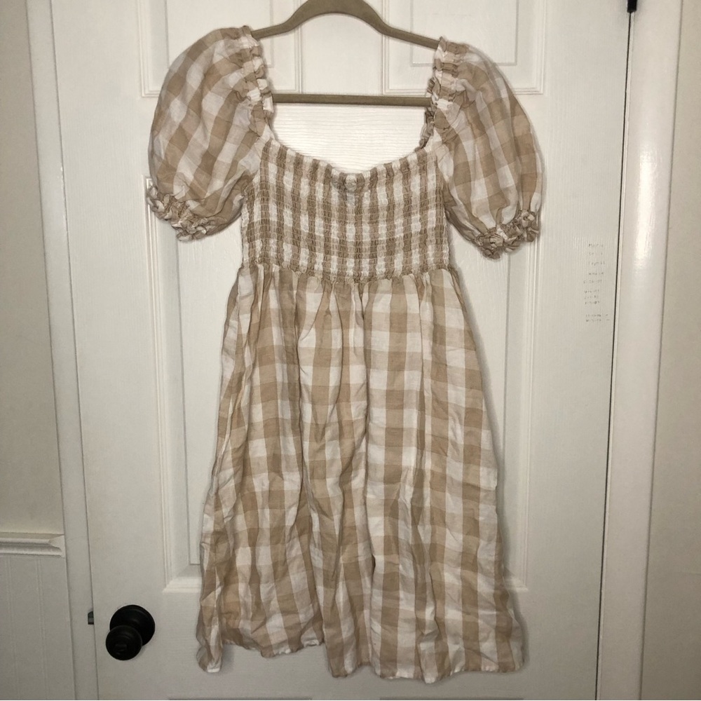 House of Harlow Gingham Puff Sleeve Linen Dress - Picture 5 of 8